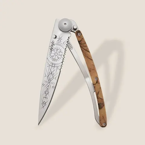 Briceag Deejo Serrated 37g, camuflaj maro / Viking Vegvisir - 1