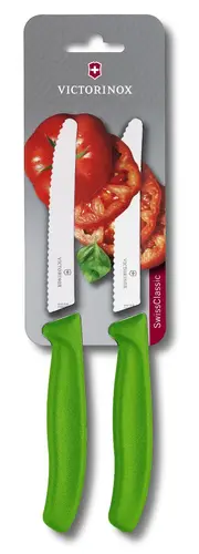 Set de două cuțite pentru roșii Victorinox Swiss Classic 11 cm, lamă zimțată, verzi - 1