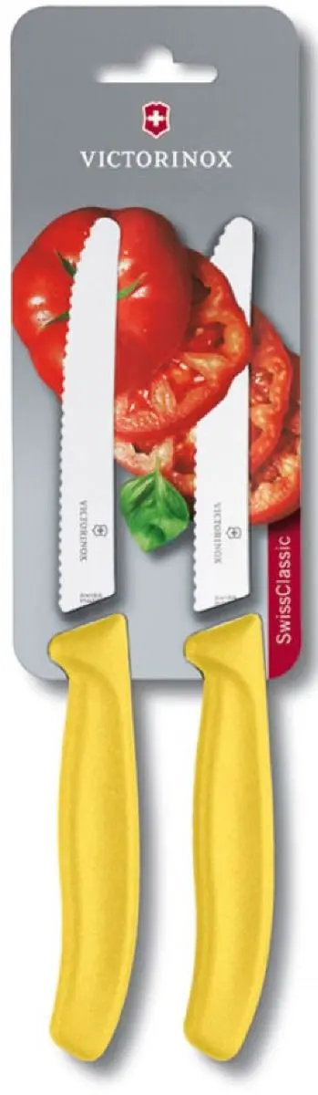 Комплект от два ножа за домати Victorinox Swiss Classic 11 см., назъбено острие, жълти