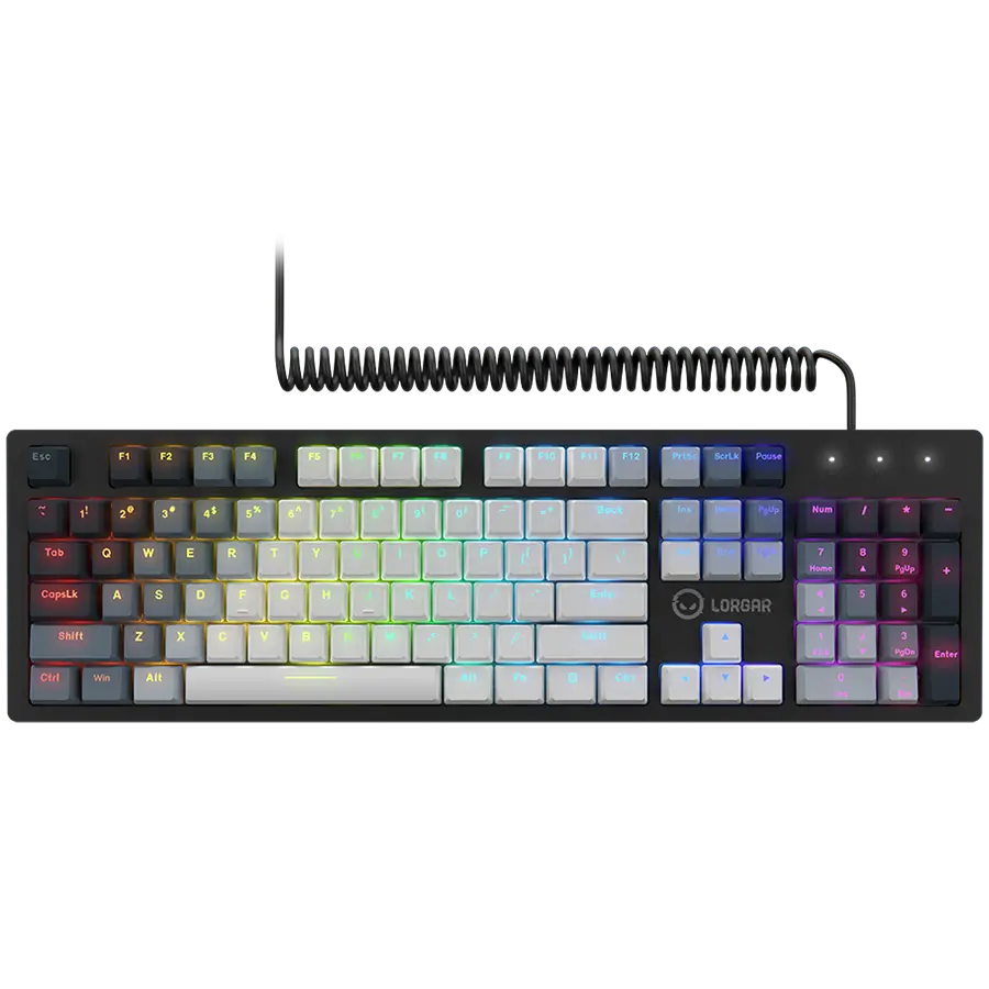 LORGAR Azar 514, Wired mechanical gaming keyboard, RGB backlight, 1680000 colour variations, 18 modes, keys number: 104, 50M clicks, linear dream switches, spring cable up to 3.4m, ABS plastic+metal, magnetic cover, 450*136*39mm, 1.17kg, white, EN layout