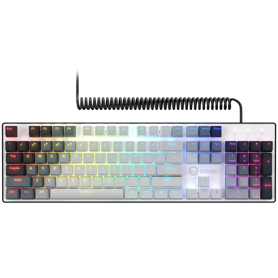 LORGAR Azar 514, Wired mechanical gaming keyboard, RGB backlight, 1680000 colour variations, 18 modes, keys number: 104, 50M clicks, linear dream switches, spring cable up to 3.4m, ABS plastic+metal, magnetic cover, 450*136*39mm, 1.17kg, white, EN layout - image 1