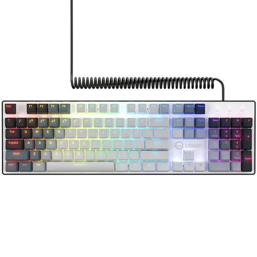 LORGAR Azar 514, Wired mechanical gaming keyboard, RGB backlight, 1680000 colour variations, 18 modes, keys number: 104, 50M clicks, linear dream switches, spring cable up to 3.4m, ABS plastic+metal, magnetic cover, 450*136*39mm, 1.17kg, white, EN layout - image 1