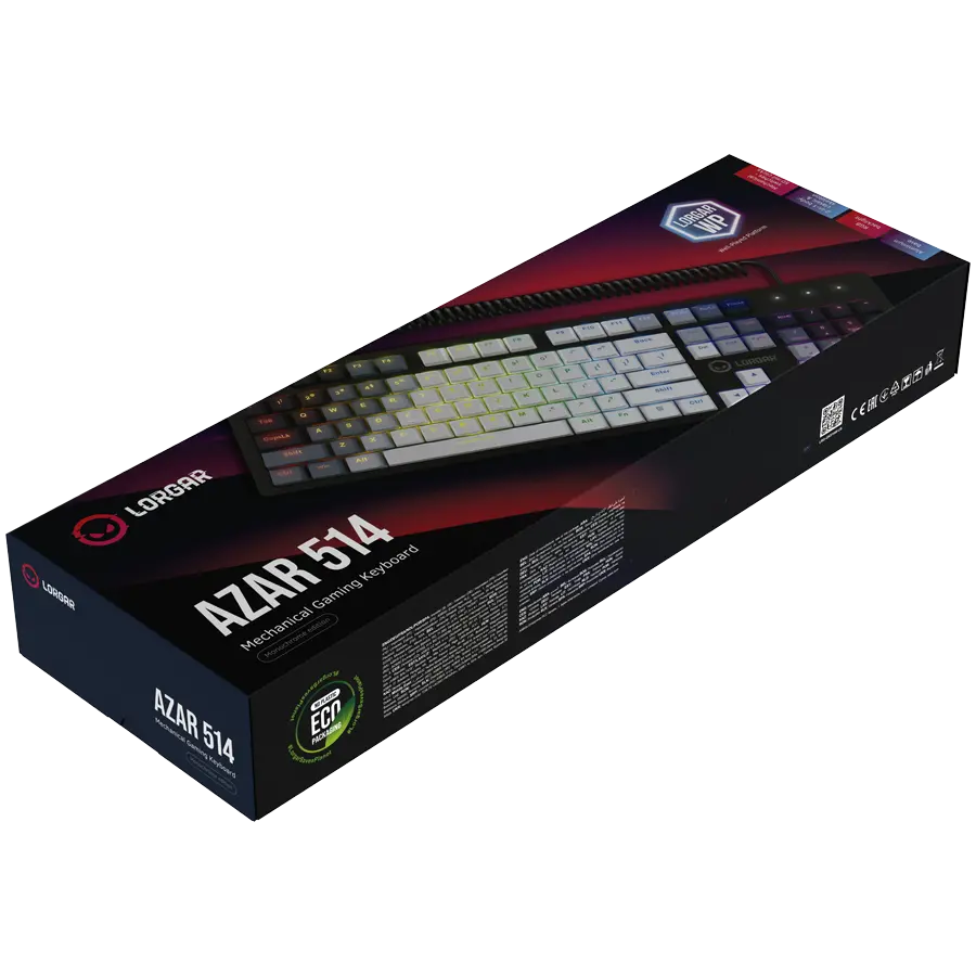 LORGAR Azar 514, Wired mechanical gaming keyboard, RGB backlight, 1680000 colour variations, 18 modes, keys number: 104, 50M clicks, linear dream switches, spring cable up to 3.4m, ABS plastic+metal, magnetic cover, 450*136*39mm, 1.17kg, white, EN layout - image 7