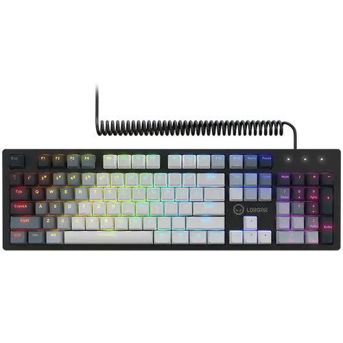 LORGAR Azar 514, Wired mechanical gaming keyboard, RGB backlight, 1680000 colour variations, 18 modes, keys number: 104, 50M clicks, linear dream switches, spring cable up to 3.4m, ABS plastic+metal, magnetic cover, 450*136*39mm, 1.17kg, white, EN layout