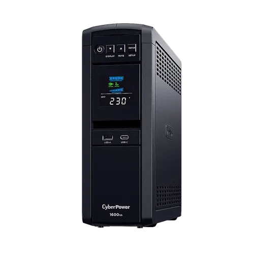 UPS cu economie de energie, cu AVR, afișaj LCD color și ieșire sinusoidală (compatibil Active PFC), 1600VA/1000W, 6x Schuko, autonomie la 500W ( min