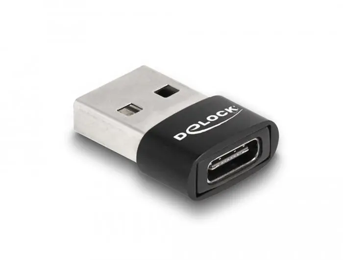 Αντάπτορας Delock, USB 2.0, USB Type-A αρσενικό - USB Type-C θηλυκό, Μαύρο