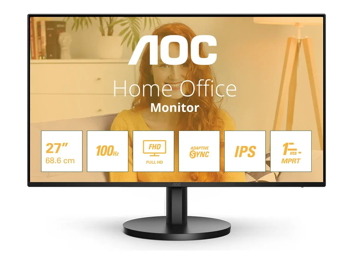 Οθόνη, AOC 27B3HA2, 27" IPS WLED, 1920x1080@100Hz, 4ms GtG, 1ms MPRT, 250cd m/2, 1300:1, 20M:1 DCR, Adaptive Sync, FlickerFree, Low Blue Mode, 2Wx2