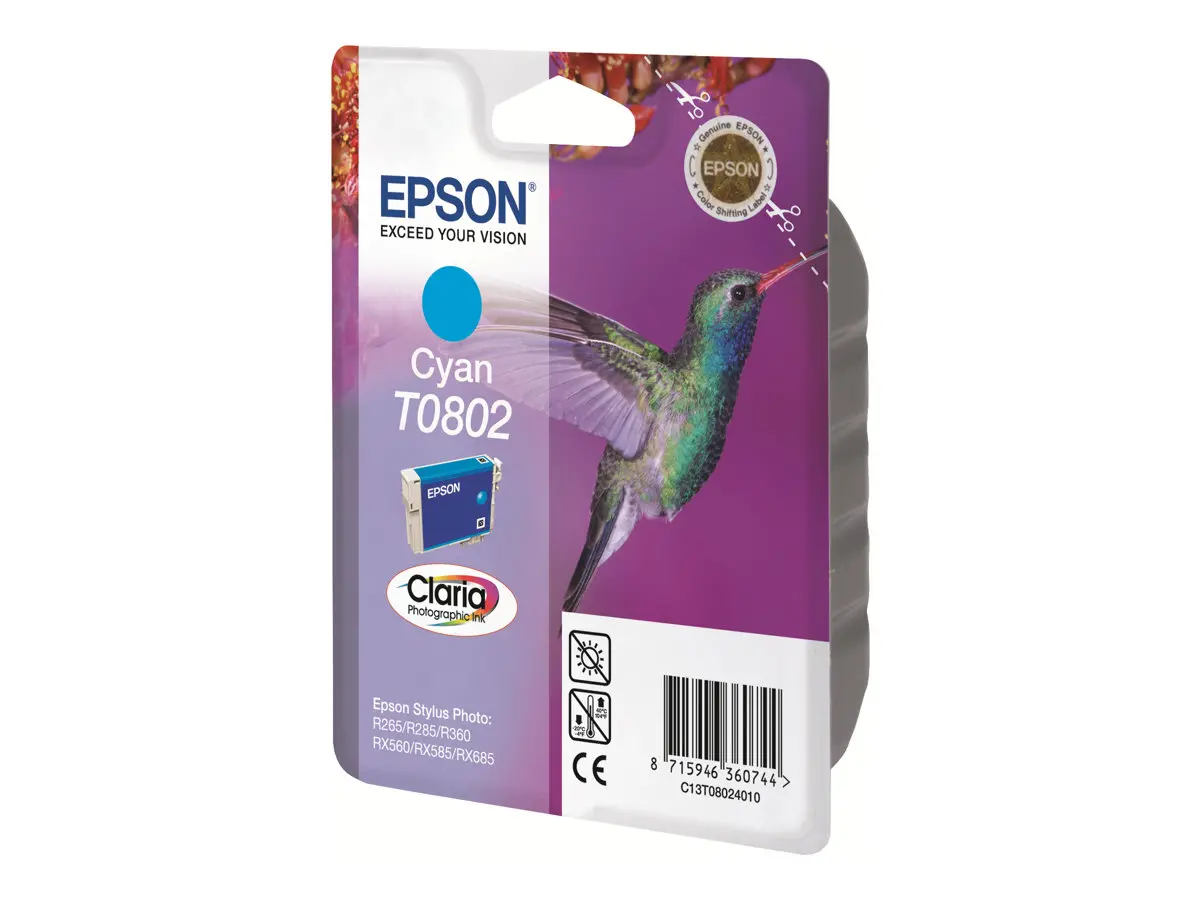 ГЛАВА ЗА EPSON STYLUS PHOTO R 265/360/RX 560/585/685/P 50/PX 650/660/700/710/720/800/810 - Cyan - T0802C - G&G - 935 pages / 8 ml - image 1