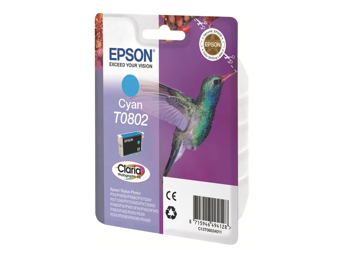 ГЛАВА ЗА EPSON STYLUS PHOTO R 265/360/RX 560/585/685/P 50/PX 650/660/700/710/720/800/810 - Cyan - T0802C - G&G - 935 pages / 8 ml - image 3