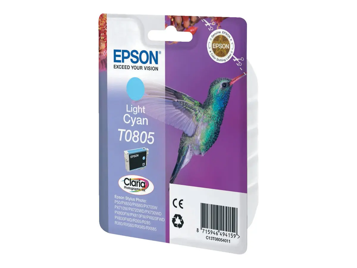 ГЛАВА ЗА EPSON STYLUS PHOTO R 265/360/RX 560/585/685/P 50/ PX 650/660/700/710/720/800/810 - Light cyan - T0805LC - G&G -  350 pages / 8 ml - image 1