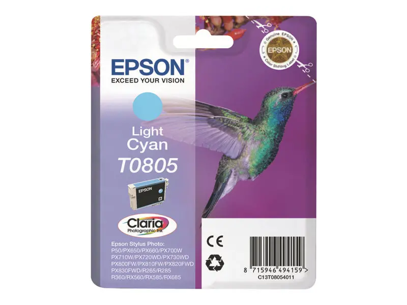 ГЛАВА ЗА EPSON STYLUS PHOTO R 265/360/RX 560/585/685/P 50/ PX 650/660/700/710/720/800/810 - Light cyan - T0805LC - G&G -  350 pages / 8 ml - image 2