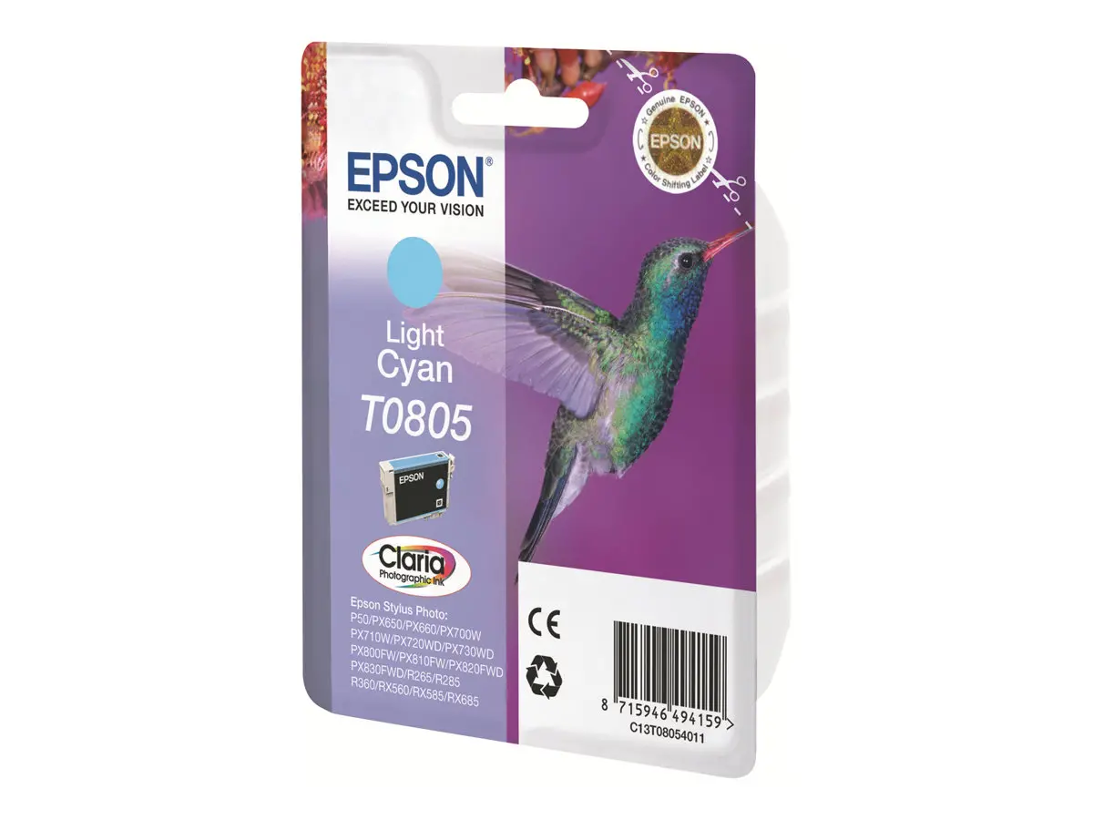 ГЛАВА ЗА EPSON STYLUS PHOTO R 265/360/RX 560/585/685/P 50/ PX 650/660/700/710/720/800/810 - Light cyan - T0805LC - G&G -  350 pages / 8 ml - image 3