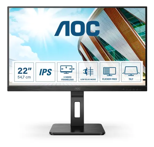 Монитор, AOC 22P2Q, 21.5" IPS WLED, 1920x1080@75Hz, 4ms GtG, 250cd m/2, 1000:1, 50M:1 DCR, Adaptive Sync, FlickerFree, Low Blue Light, 2Wx2, Tilt, Height Adjust, Pivot, Swivel, D-SUB, DVI, HDMI, DP, USB hub