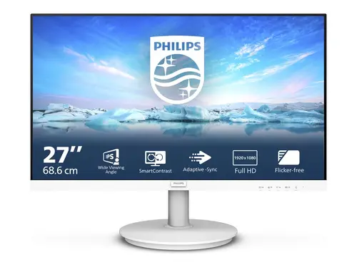 Монитор, Philips 271V8AW, 27" IPS WLED, 1920x1080@75Hz, 4ms GtG, 250cd m/2, 1000:1, Mega Infinity DCR, Adaptive Sync, FlickerFree, Low Blue Mode, 2Wx2, Tilt, D-SUB, HDMI, White - image 1