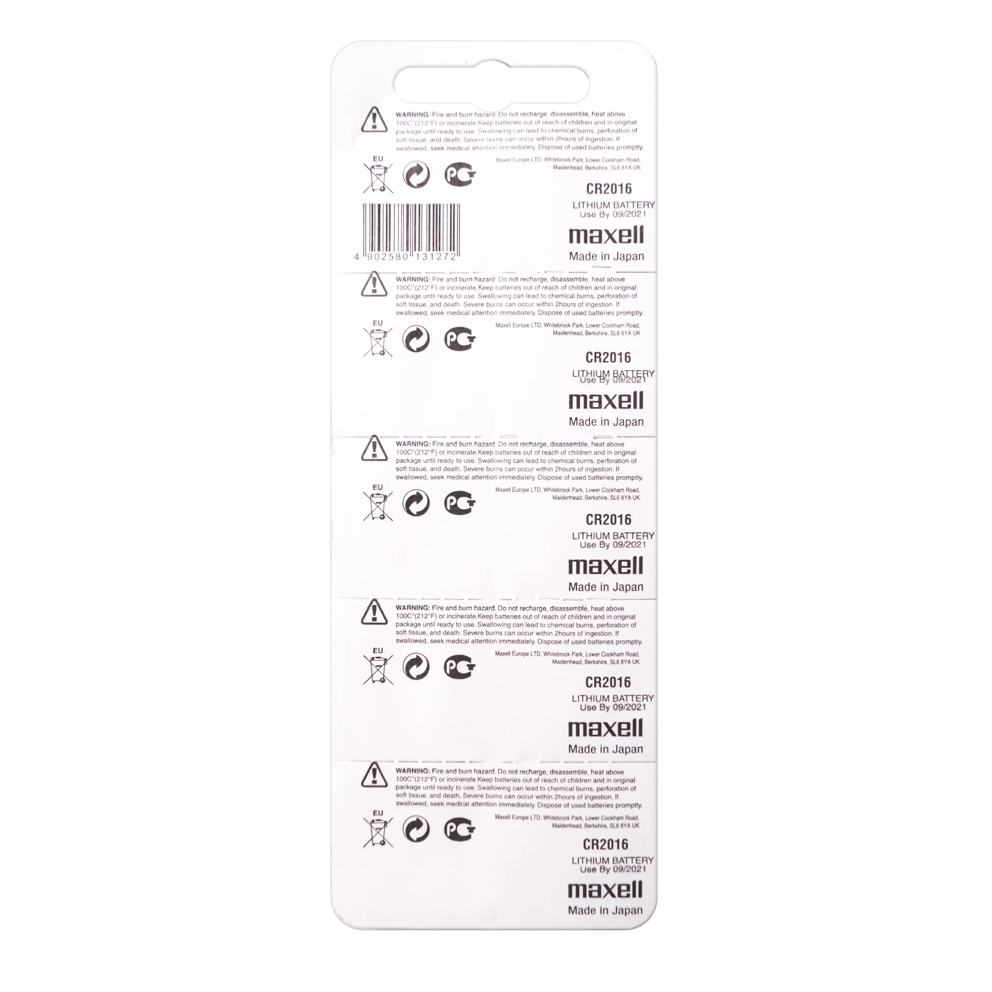 Baterie buton cu litiu CR2016 3V 5buc. în blister /preț pentru 1 buc. baterie/ MAXELL - image 2