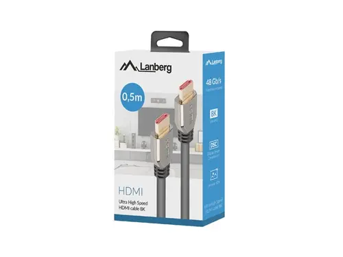 Кабел, Lanberg HDMI M/M V2.1 8K 60Hz cable 0.5m, black - image 2