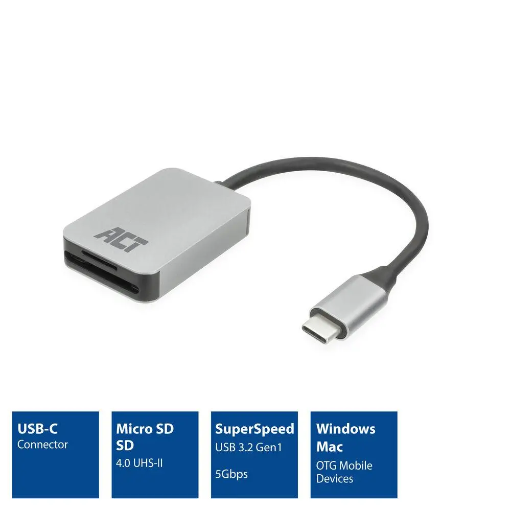 Четец за SD / micro SD карти ACT AC7056, SDXC, USB-C - image 1