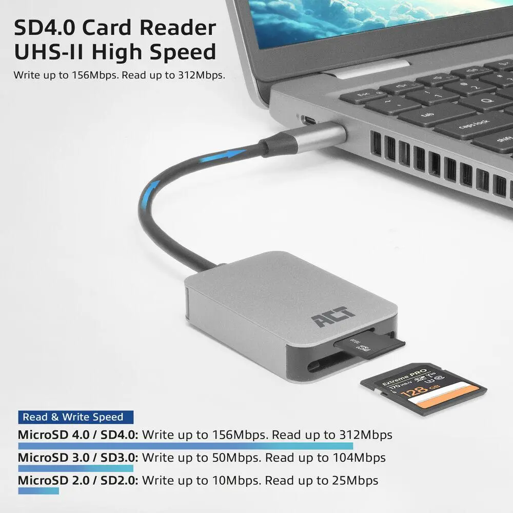 Четец за SD / micro SD карти ACT AC7056, SDXC, USB-C - image 2