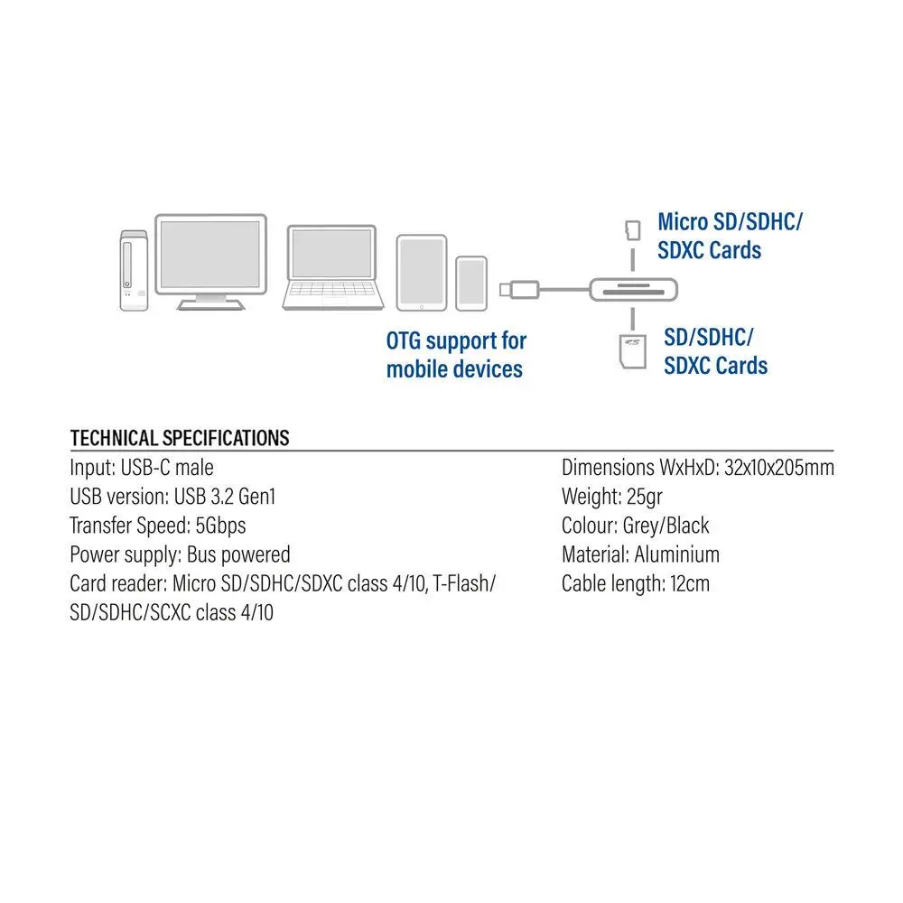Четец за SD / micro SD карти ACT AC7056, SDXC, USB-C - image 3