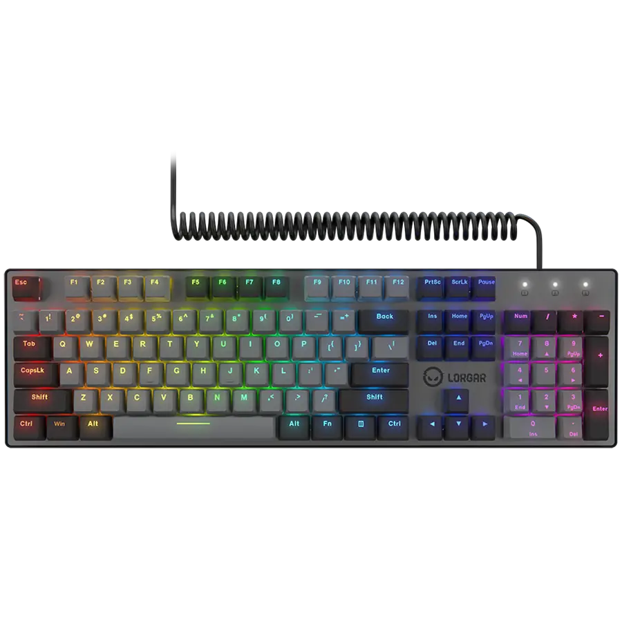LORGAR Azar 514, Wired mechanical gaming keyboard, RGB backlight, 1680000 colour variations, 18 modes, keys number: 104, 50M clicks, linear dream switches, spring cable up to 3.4m, ABS plastic+metal, magnetic cover, 450*136*39mm, 1.17kg, black, EN layout - image 1
