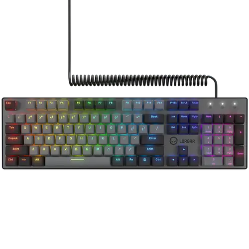 LORGAR Azar 514, Wired mechanical gaming keyboard, RGB backlight, 1680000 colour variations, 18 modes, keys number: 104, 50M clicks, linear dream switches, spring cable up to 3.4m, ABS plastic+metal, magnetic cover, 450*136*39mm, 1.17kg, black, EN layout - image 1