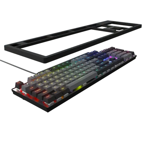 LORGAR Azar 514, Wired mechanical gaming keyboard, RGB backlight, 1680000 colour variations, 18 modes, keys number: 104, 50M clicks, linear dream switches, spring cable up to 3.4m, ABS plastic+metal, magnetic cover, 450*136*39mm, 1.17kg, black, EN layout - image 5