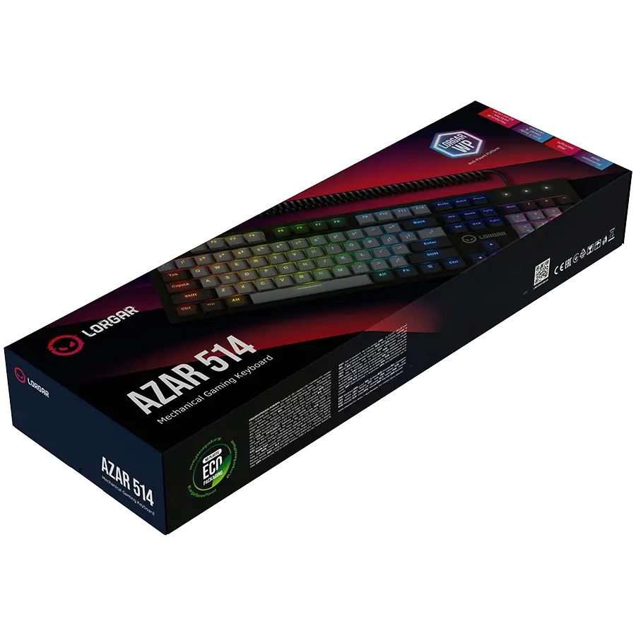 LORGAR Azar 514, Wired mechanical gaming keyboard, RGB backlight, 1680000 colour variations, 18 modes, keys number: 104, 50M clicks, linear dream switches, spring cable up to 3.4m, ABS plastic+metal, magnetic cover, 450*136*39mm, 1.17kg, black, EN layout - image 7