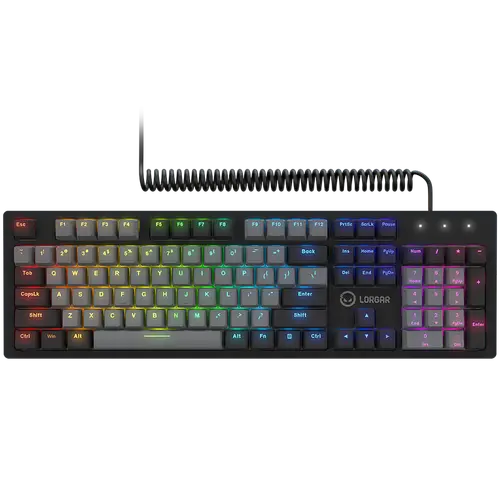 LORGAR Azar 514, Wired mechanical gaming keyboard, RGB backlight, 1680000 colour variations, 18 modes, keys number: 104, 50M clicks, linear dream switches, spring cable up to 3.4m, ABS plastic+metal, magnetic cover, 450*136*39mm, 1.17kg, black, EN layout