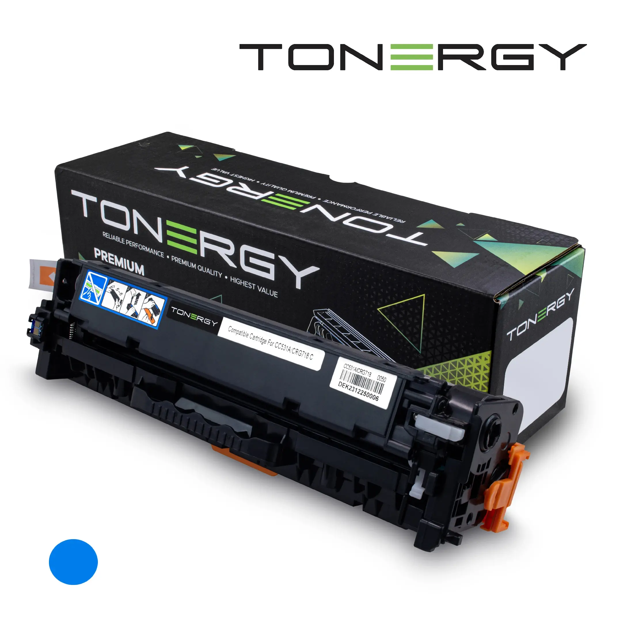 Тонер касета, Tonergy, Cyan, 2.8K – съвместима с HP CC531A (304A) и Canon CRG-718/CRG-318/CRG-418/CRG-118