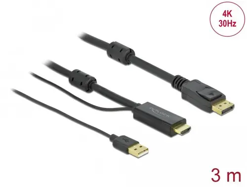 Кабел Delock HDMI мъжко - DisplayPort USB мъжко, 4K 30 Hz, 3 м, Черен - image 1