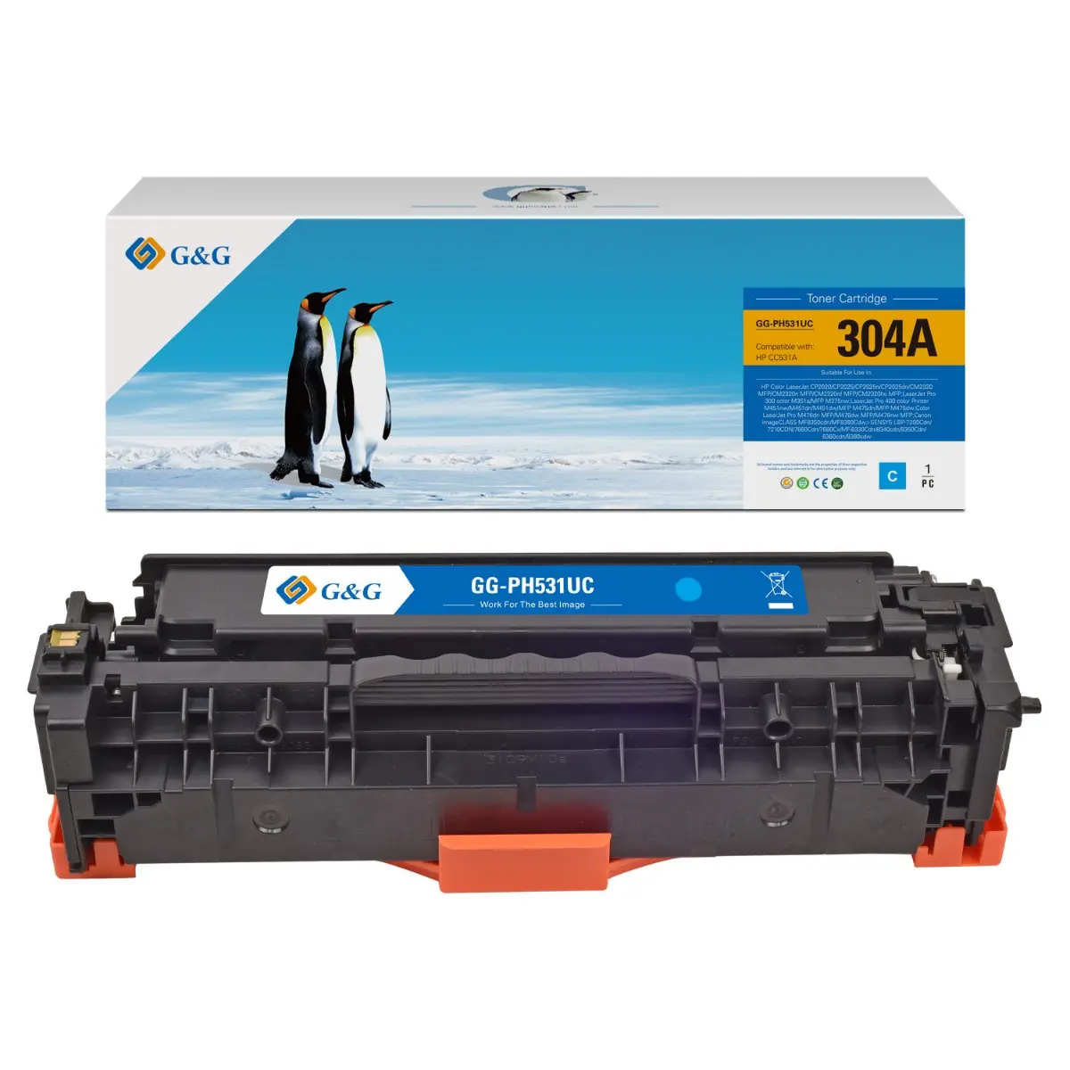 УНИВЕРСАЛНА КАСЕТА ЗА HP Color Laserjet CP2020/CP2025/CM2320/CANON MF8330/MF8340/MF8350/MF8360/MF8380/LBP7200/LBP7210/LBP7660/LBP7680 - CC531A/CE411A/CF381A/CRG-718C (CRG718C) - Cyan - PN NT-PH531UC - G&G