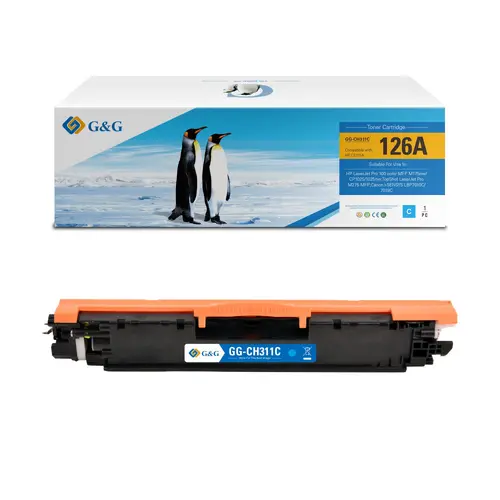 Тонер касета, G&G NT-CH311FC/NT-CH311C, универсална, Cyan – съвместима с HP CE311A (126A) и CRG-729C (CRG729C), Color LaserJet CP1025/CP1025NW