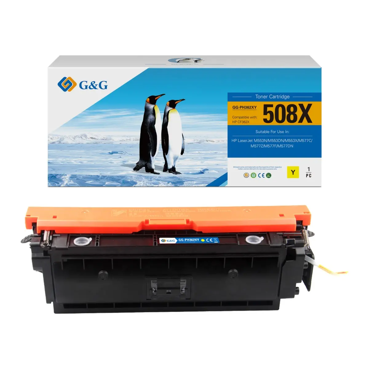 Тонер касета, G&G NT-PH362XY, Yellow – съвместима с HP CF362X (508X), Color LaserJet Enterprise M553 series
