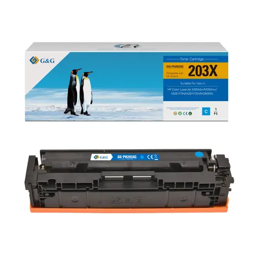 Тонер касета, G&G NT-PH203XC, Cyan, висок капацитет – съвместима с HP CF541X (203X), Color LaserJet M254dw/M254nw/Color LaserJet M281FDN/M281FDW/M280NW