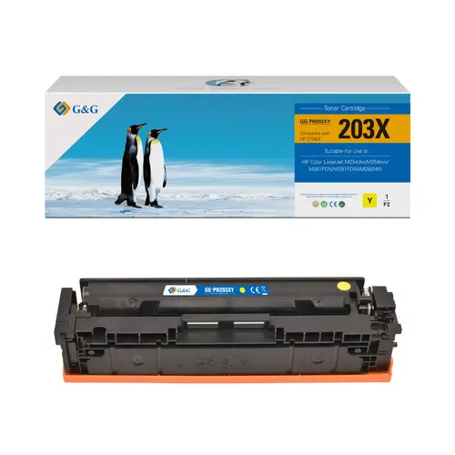 Тонер касета, G&G NT-PH203XY, висок капацитет, Yellow – съвместима с HP CF542X (203X), Color LaserJet M254dw/M254nw/Color LaserJet M281FDN/M281FDW/M280NW