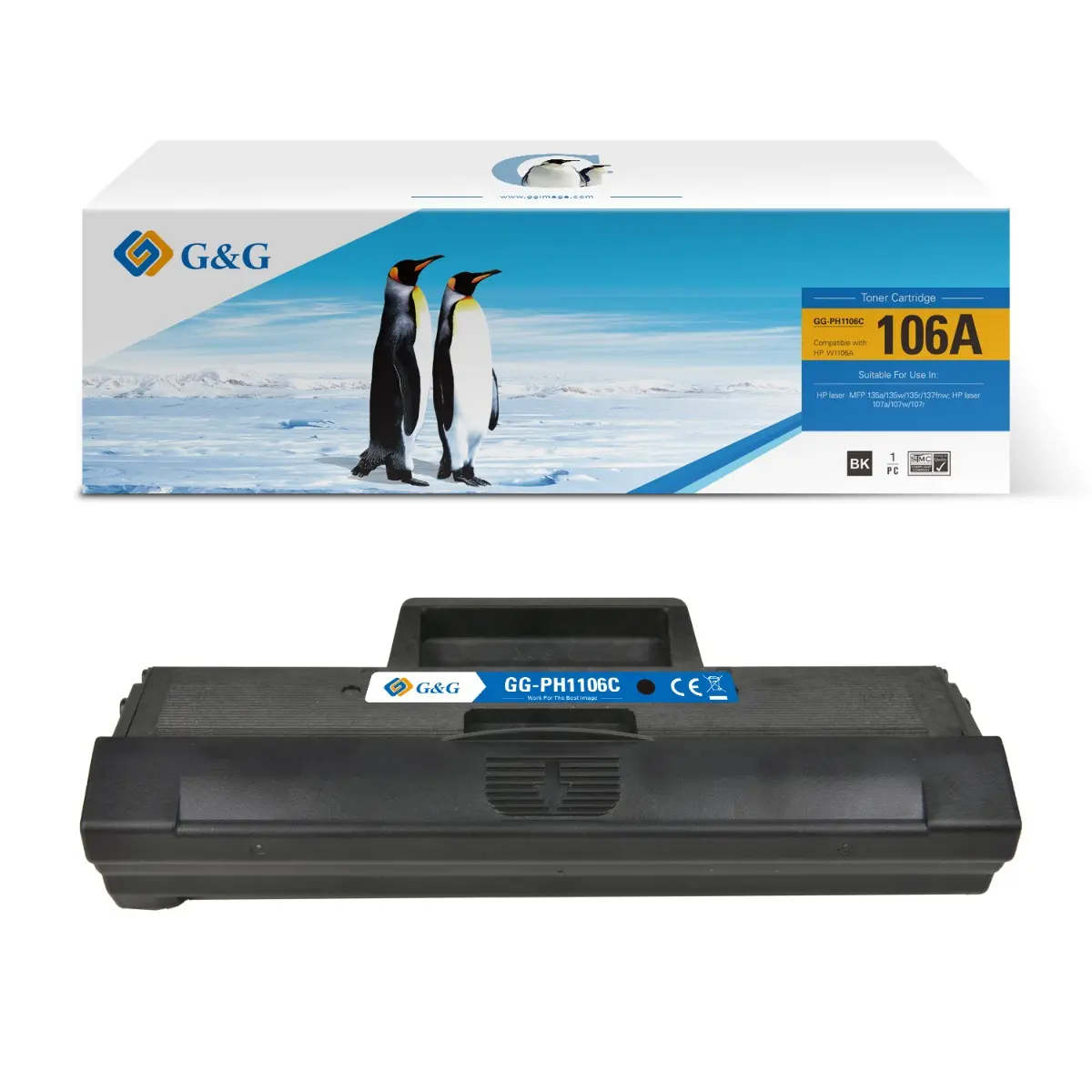 КАСЕТА ЗА HP Laser MFP 135/137/107 - WITH CHIP / С ЧИП - /106A/ - W1106A - Black - PN NT-PH1106C - G&G