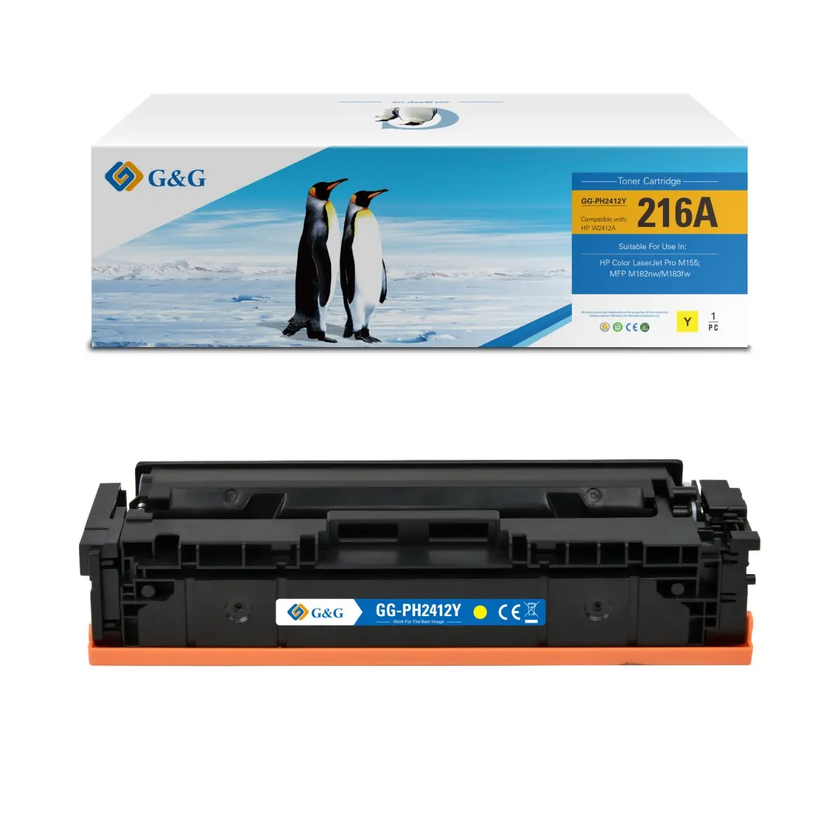 Κασέτα τόνερ, G&G NT-PH2412Y, Κίτρινο – συμβατή με HP W2412A (216A), Color LaserJet Pro M155/MFP M182nw/M183fw