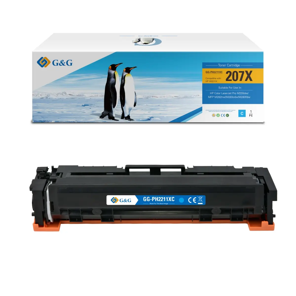 Κασέτα τόνερ, G&G NT-PH2211XC, υψηλής χωρητικότητας, Cyan – συμβατή με HP W2211X (207X), Color LaserJet Pro M255dw/MFP M282nw/M283cdw/M283fdw