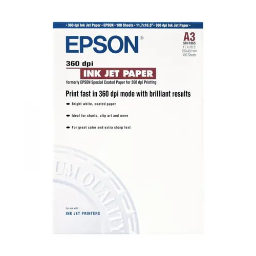 ХАРТИЯ EPSON INK JET COATED PAPER - A3 Size - 297 mm x 420 mm - PN 41065 -  100 листа