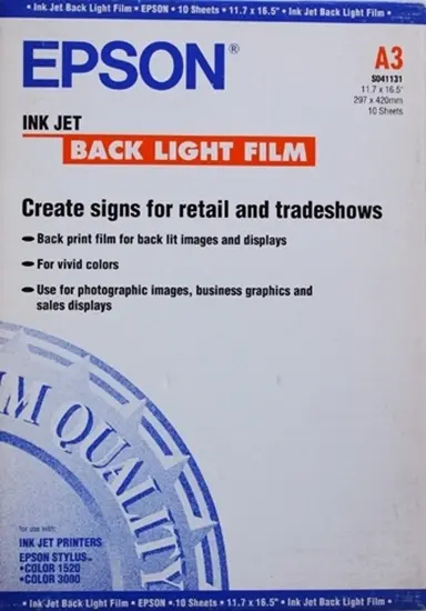 HÂRTIE EPSON INK JET BACK LIGHT FILM - Format A3 - 297 mm x 420 mm - PN 41131 - 10 coli