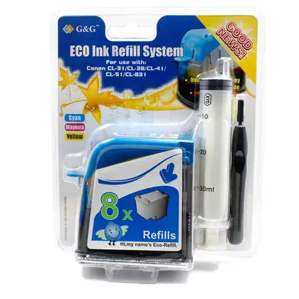 РЕФИЛ (ECO REFILL KIT) ЗА ГЛАВИ ЗА CANON PIXMA IP1800/IP1900/IP2600/MP190/MP198/MP210/MP220/MP1180/MP1880/MX300 - CL-41 (CL41)/CL-38 (CL38)/CL-51 (CL51) - Color - OUTLET - PN NR-0CL41 - 3 x 25,0 ml - G&G