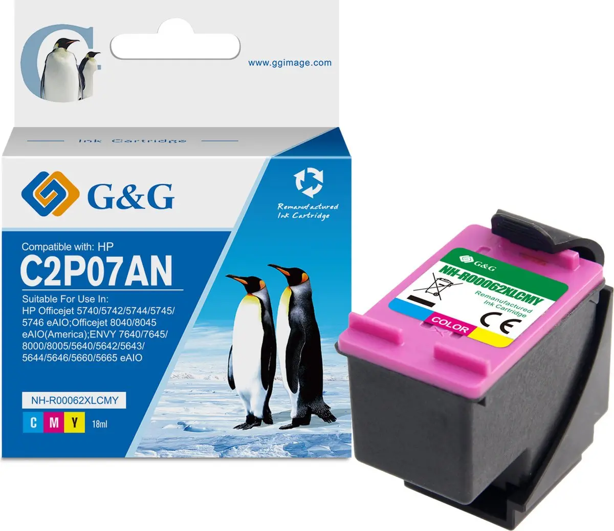 ГЛАВА ЗА HEWLETT PACKARD OfficeJet 5740e All In One/ENVY 5540/5640/7640 - HIGH CAPACITY - Color - /62XL/ - C2P07AE - PN H62CLXL - G&G