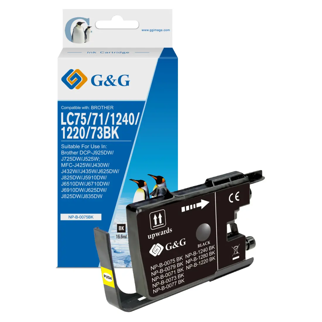 УНИВЕРСАЛНА ГЛАВА ЗА BROTHER MFC J6510/J6710/J6910 - Black - LC1240BK (LC-1240BK) / LC75BK (LC-75BK) - PN NP-B-0075BK - G&G
