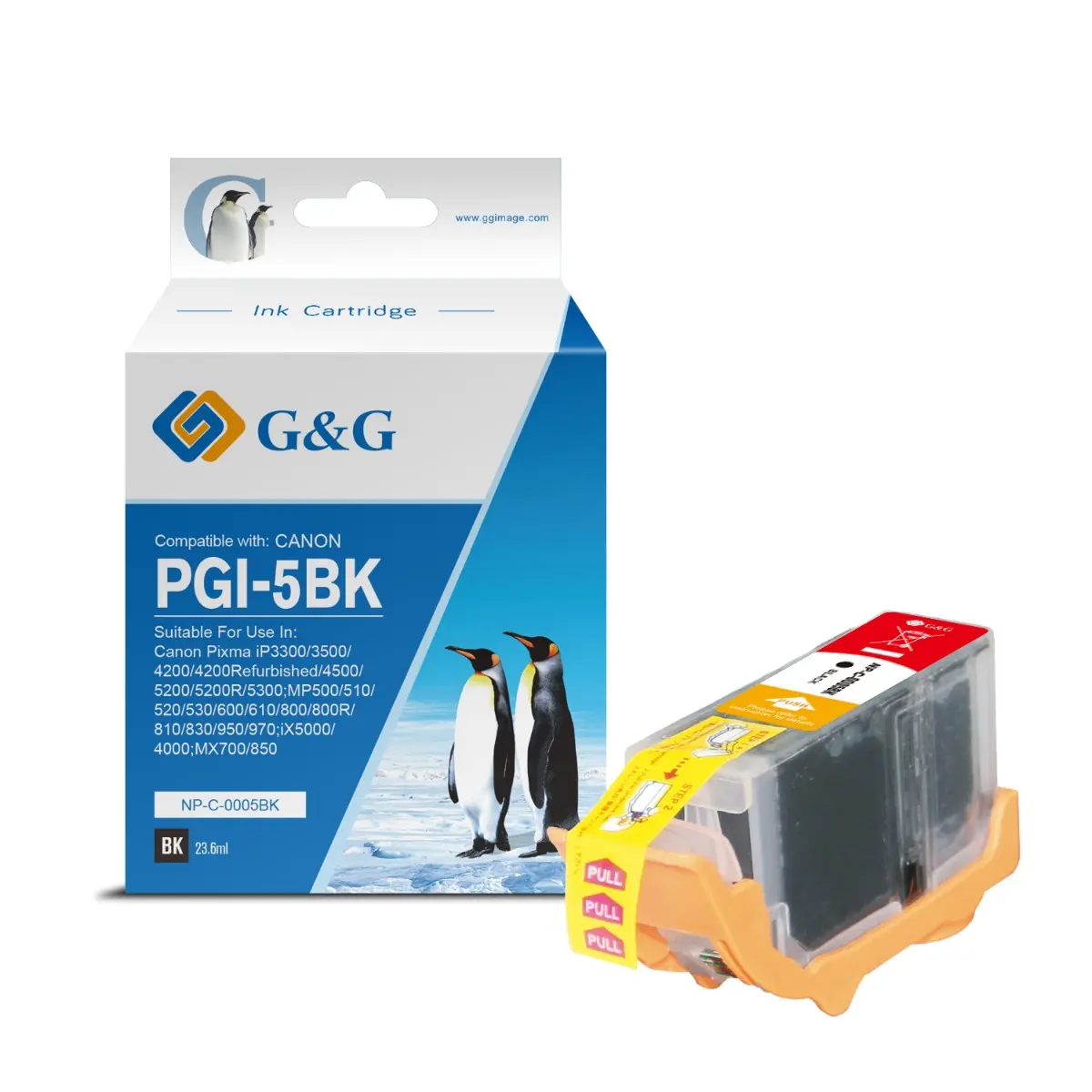 ГЛАВА ЗА CANON PIXMA IP 4200/5200/5200R/6600D/MP 500/800 - PGI-5BK (PGI5BK) - Pigment Black - Ink Tank - WITH CHIP / С ЧИП - RED BOX - /5/ - 0628B002 - PN NP-C-0005BK(PG) - G&G