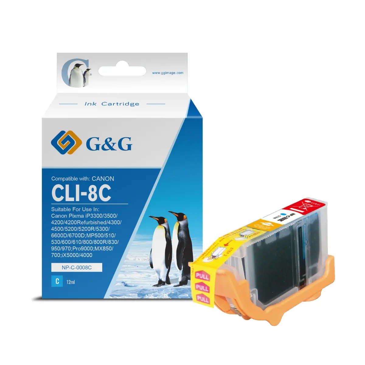 ГЛАВА ЗА CANON PIXMA IP 4200/5200/5200R/6600D/MP 500/800 - Cyan - Ink Tank - WITH CHIP / С ЧИП - /8/ - CLI-8C (CLI8C) - 0621B002 - PN NP-C-0008C - G&G