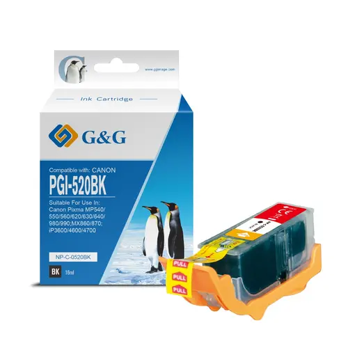 Cartuș pentru CANON PIXMA iP 3600/4600/MP 540/620/630/980 - Negru - rezervor de cerneală - PGI-520B (PGI520B) - CU CIP - 2932B001AA - PN NC-R00520BK/C - 1