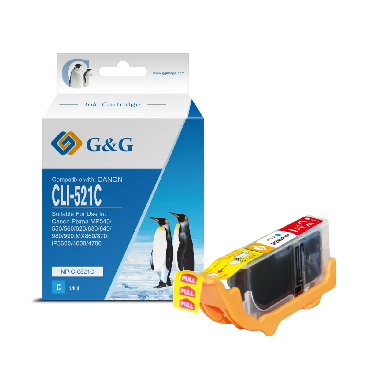 ГЛАВА ЗА CANON PIXMA iP 3600/4600/MP 540/620/630/980 - Cyan - ink tank - WITH CHIP / С ЧИП - /521/ - CLI-521C (CLI521C) - 2934B001AA - PN NC-R00521C/C - G&G