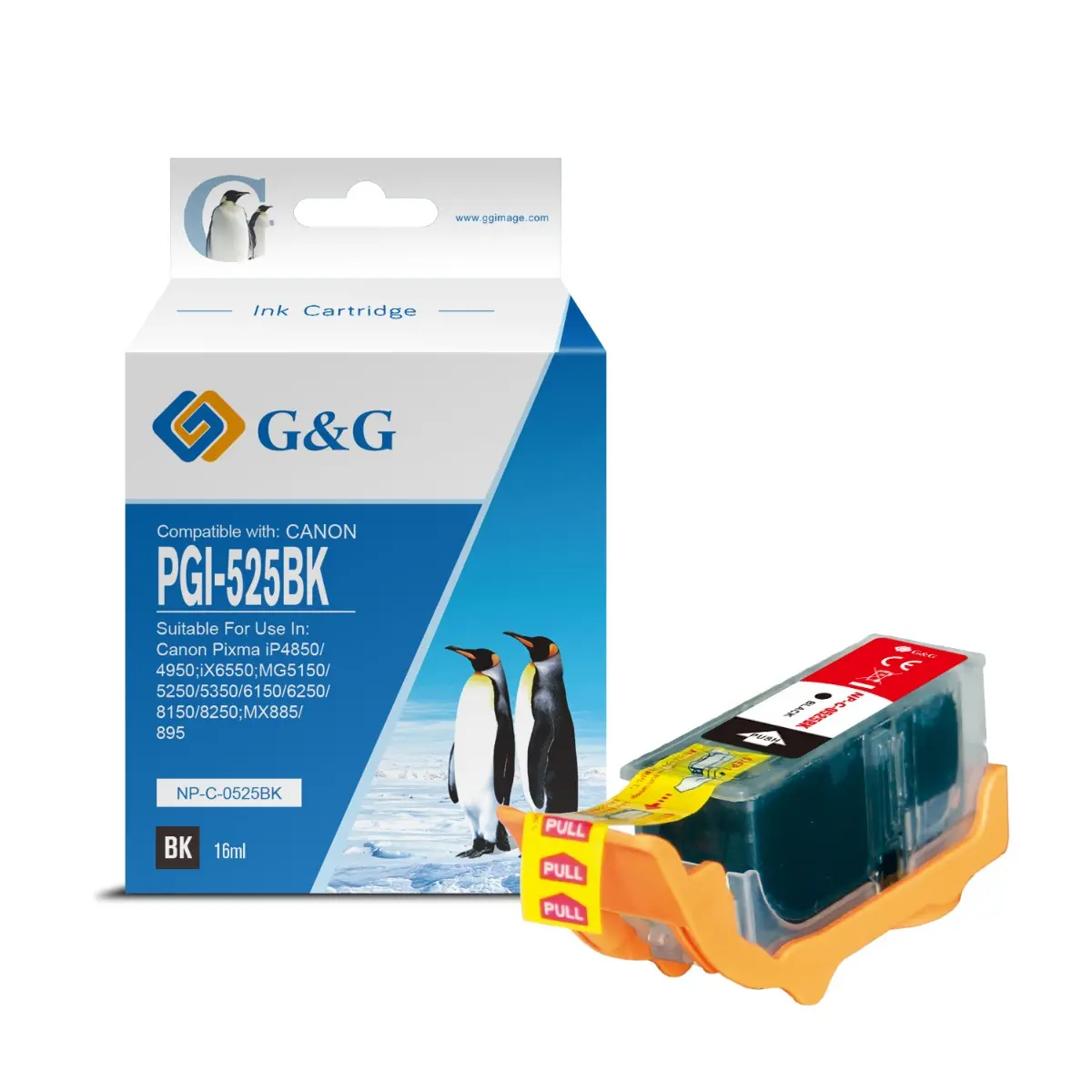 ГЛАВА ЗА CANON PIXMA iP 4850/MG 5150/5250/6150/8150 - Black - ink tank - WITH CHIP / С ЧИП - /525/ - PGI-525PGBK (PGI525PGBK) - 4529B001AA - PN NC-C-0525BK/C - G&G