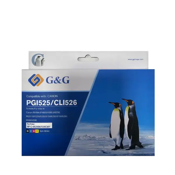 КОМПЛЕКТ 4 ГЛАВИ ЗА CANON PIXMA iP 4850/MG 5150/5250/6150/8150 - WITH CHIPS / С ЧИПОВЕ - PGI-525PGBK/CLI-526C/CLI-526M/CLI-526Y - PN NC-C-0525BK/C/M/Y - 4 PCS PACK - G&G