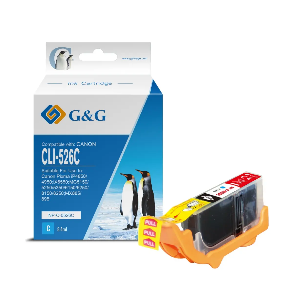 ГЛАВА ЗА CANON PIXMA iP 4850/MG 5150/5250/6150/8150 - Cyan - ink tank - WITH CHIP / С ЧИП - /526/ - CLI-526C (CLI526C) - BS4541B001AA - PN NP-C-0526C/C - G&G